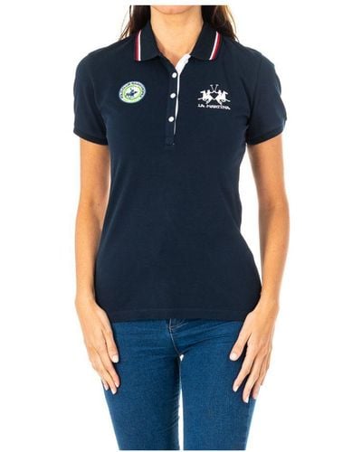 La Martina S Short-sleeved Polo Shirt With Lapel Collar 2wph40 Cotton - Blue