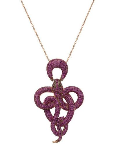 LÁTELITA London Viper Snake Pendant Necklace Rosegold Ruby Sterling Silver - Red