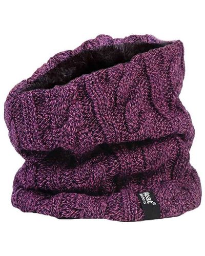 Heat Holders Ladies Thick Cable Knit Fleece Lined Neck Warmer - Purple