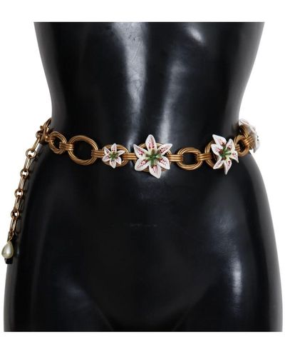 Dolce & Gabbana Goudkleurige Riem Van Harslelies - Zwart
