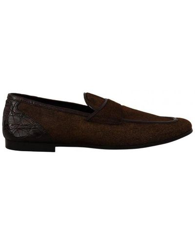 Dolce & Gabbana Shoes Dress Loafers Brown Leather Slip - Black