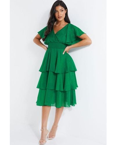 Quiz Chiffon Tiered Midi Dress - Green