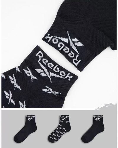 Reebok 3 Pack Logo Ankle Socks In Black