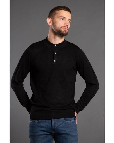 Nines Knitted Long Sleeve Polo Viscose - Black