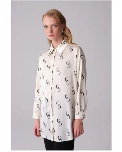 GUSTO Monogram Print Satin Shirt - White