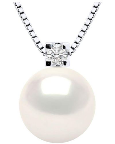 Diadema Diamond Necklace 0050 Cts Natuurlijke Zoetwater Pearl Ronde 9-10 Mm 925 - Wit