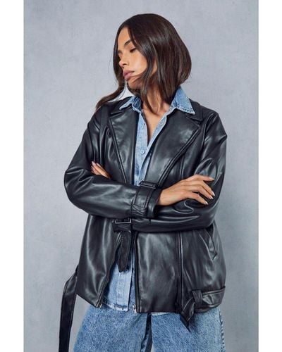 MissPap Premium Leather Look Biker Jacket - Blue