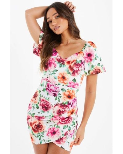 Quiz Floral Sweetheart Mini Dress - Red