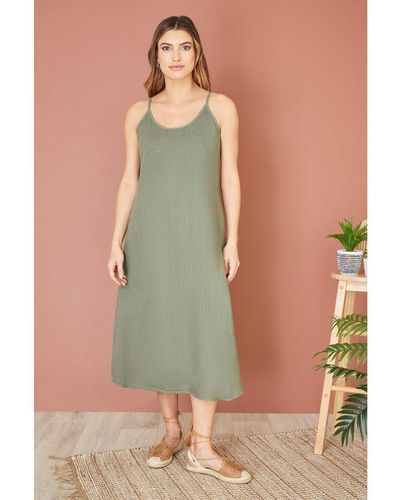 Yumi' Italian Linen Relaxed Fit Midi Sundress - Green