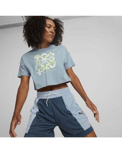 PUMA Mod Cropped Basketball T-Shirt Tee Top - Blue