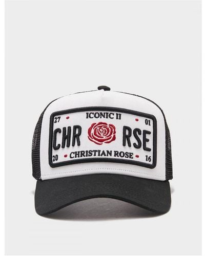 Christian Rose Accessoires Iconic 2 Trucker Baseball Cap In Wit Zwart