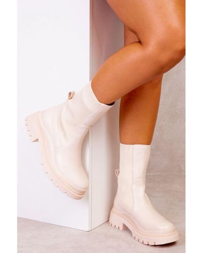 Where's That From Becky Pu Ankle Boot With Chunky Heel - Ivory Cream - Pink