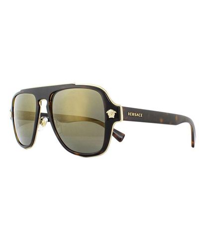 Versace Sunglasses Ve2199 12524T Dark Havana Mirror - Green
