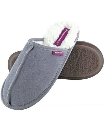 Dunlop Ladies Winter Warm Cute Plush Comfy Mules Suede Slippers - Grey