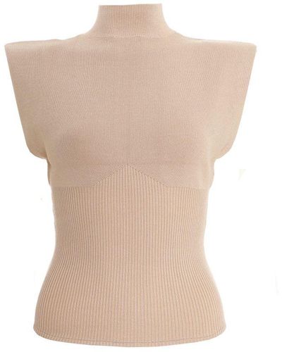 Quiz Stone Seamless Knitted Vest Viscose - Natural