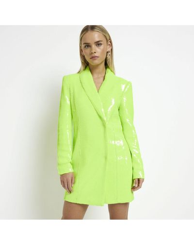 River Island Mini Blazer Dress Petite Lime Sequin - Green