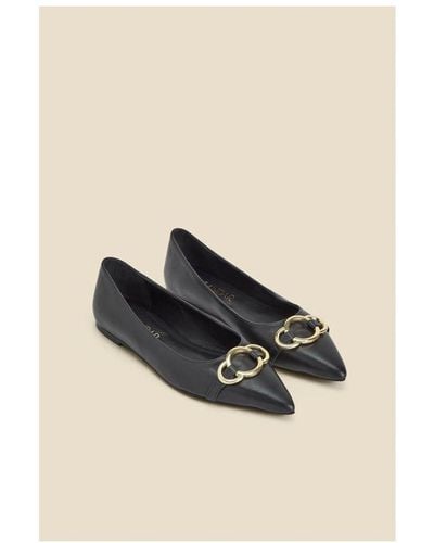 Sosandar Leather Pointed Toe Flat Shoe With Trim - Black