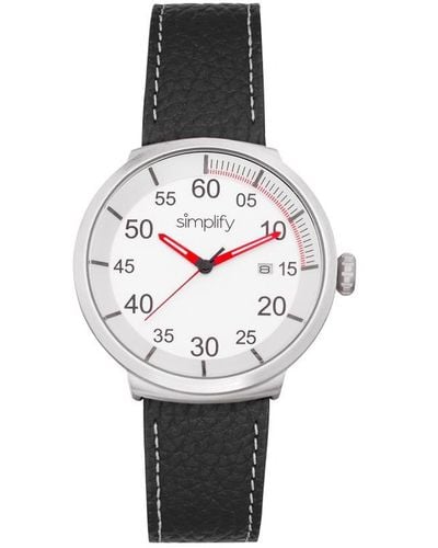 Simplify The 7100 Leather-Band Watch W/Date - White