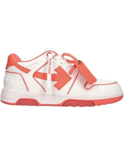 Off-White c/o Virgil Abloh Off- Out Of Office Coral Calf Leather Trainers - Red