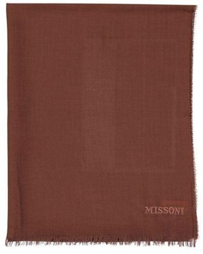 Missoni Silk And Wool Logo Scarf - Brown