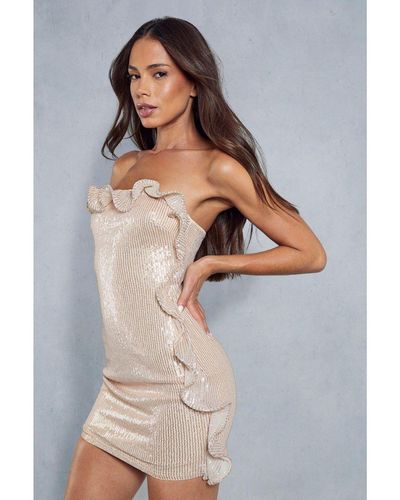 MissPap Sequin Frill Detail Bodycon Mini Dress - Grey