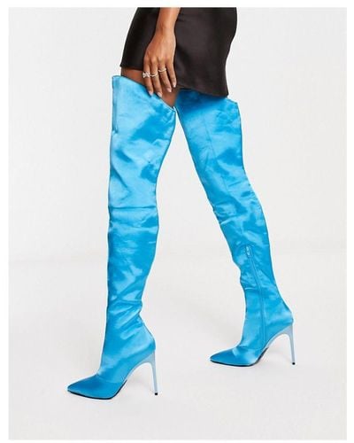 ASOS Kayla Heeled Thigh High Boots - Blue
