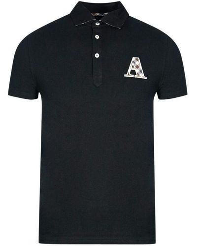 Aquascutum Geruit Een Zwart Poloshirt Met Logo