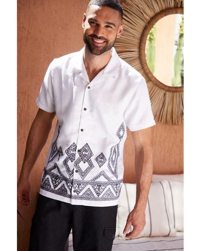 Threadbare 'Aztlan' Revere Collar Embroidered Short Sleeve Shirt - White