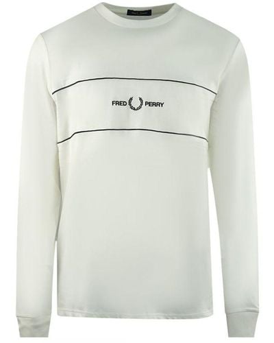 Fred Perry Embroidered Panel Long Sleeve Snow T-Shirt - Grey