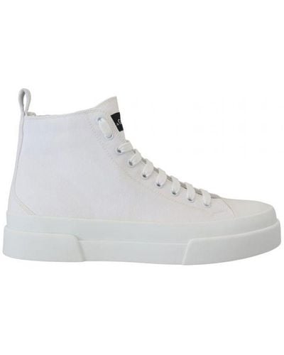 Dolce & Gabbana White Canvas Cotton High Tops Trainers Shoes - Grey