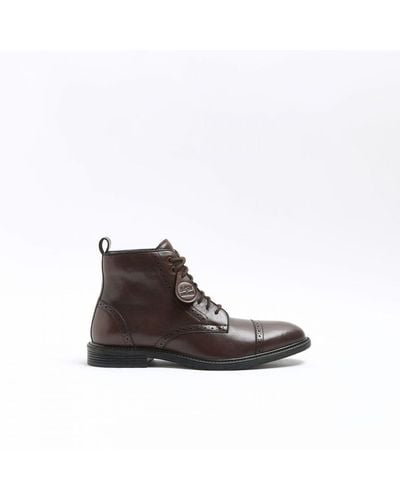 River Island Boots Brown Leather Brogue - White