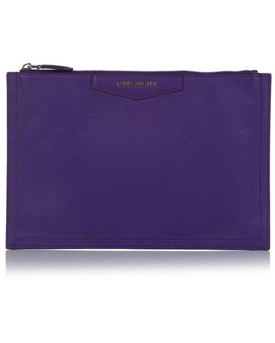 Givenchy Vintage Antigona Leather Clutch Bag Purple Calf Leather
