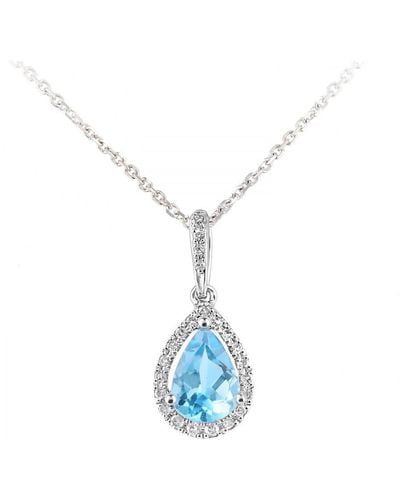 DIAMANT L'ÉTERNEL 9ct White Gold Diamond And Blue Topaz Teardrop Pendant Necklace