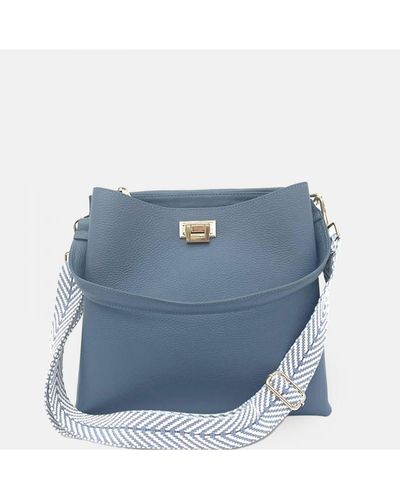 Apatchy London Denim Leather Tote Bag With Chevron Strap - Blue