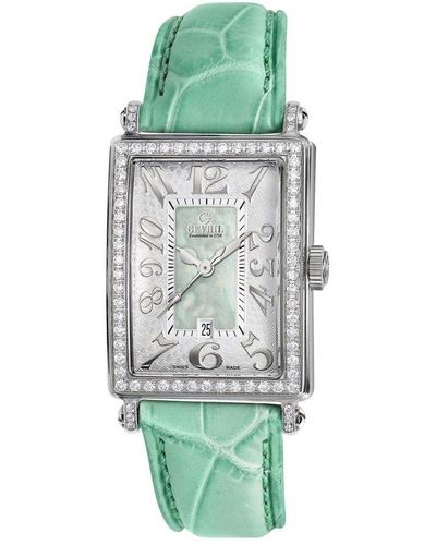 Gevril 7246Nl Mini Quartz Avenue Of Americas Diamond Watch - Green