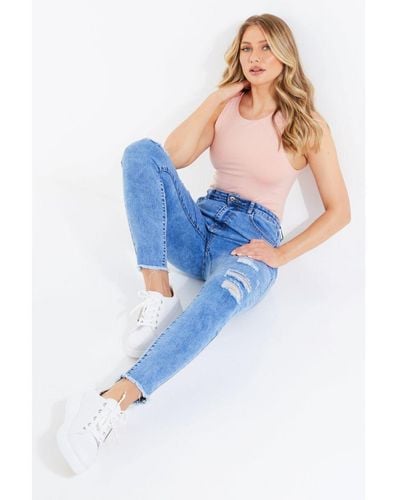 Quiz Blue Extreme Ripped Skinny Jeans