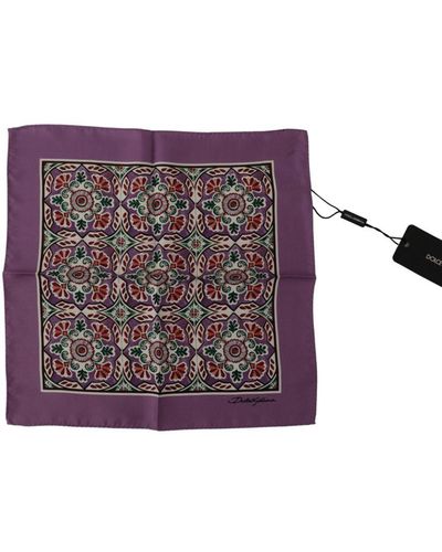 Dolce & Gabbana Majolica Patterned Square Handkerchief Silk Scarf - Purple