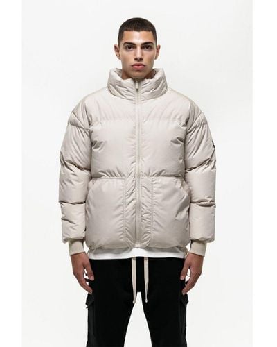 Good For Nothing Cream Zip Through Funnel Neck Puffer Jacket - Grey