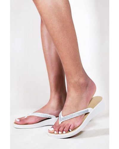 Where's That From 'kimora' Wedge Flip Flops With Diamante Detail In Black - White