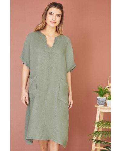 Yumi' Italian Linen Tunic With Front Pockets - Green
