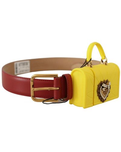 Dolce & Gabbana Red Leather Yellow Devotion Heart Bag Buckle Belt