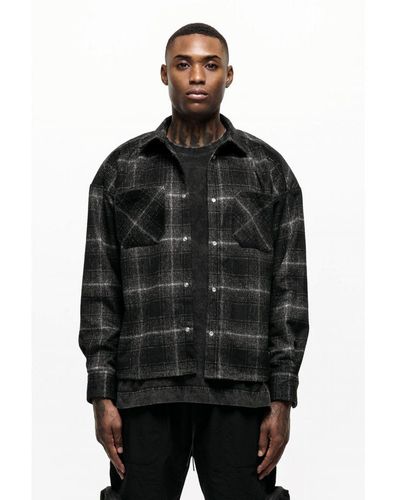 Good For Nothing Black Wool Blend Check Overshirt
