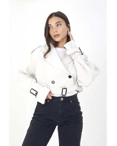 Brave Soul Light Stone 'nuelle' Double Breasted Cropped Trench Coat - White