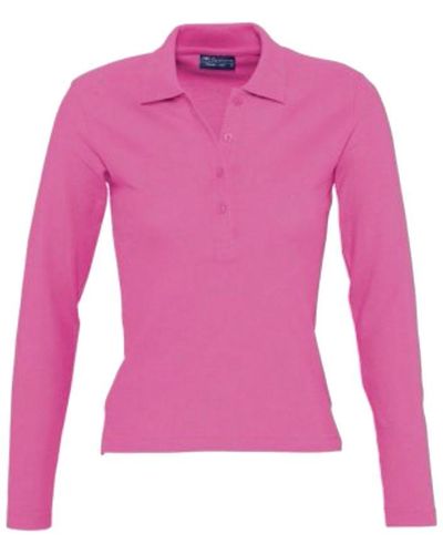 Sol's Ladies Podium Long Sleeve Pique Cotton Polo Shirt (Flash) - Pink