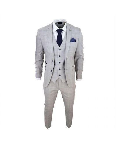 Paul Andrew 3 Piece Tan Check Tailored Fit Suit Velvet - Grey