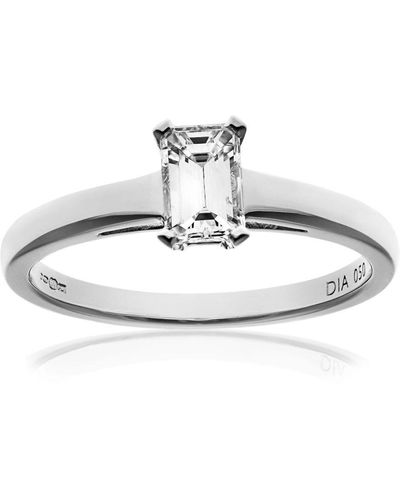DIAMANT L'ÉTERNEL Solitare-ring Van 18 Kt Witgoud Met 0,50 Ct Smaragdgeslepen Gecertificeerde Diamant - Metallic
