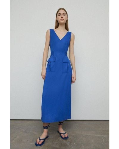 Warehouse Pique Utility Tie Waist Dress - Blue