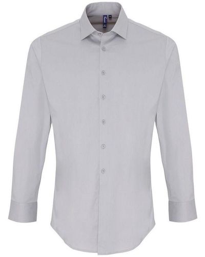 PREMIER Adult Poplin Stretch Long-Sleeved Shirt () - Grey