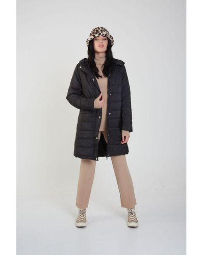 Gini London Longline Padded Jacket With Hood - Black