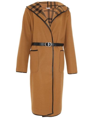 Quiz Check Print Belted Coat - Brown
